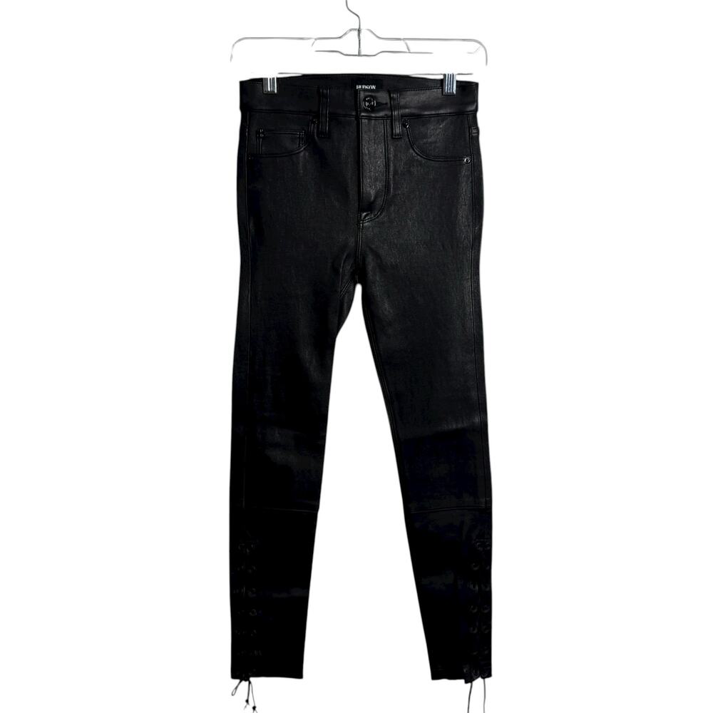 Hudson Jeans Women 24 Nico High Rise Coated Skinny Ankle Jeans Black Moto Goth